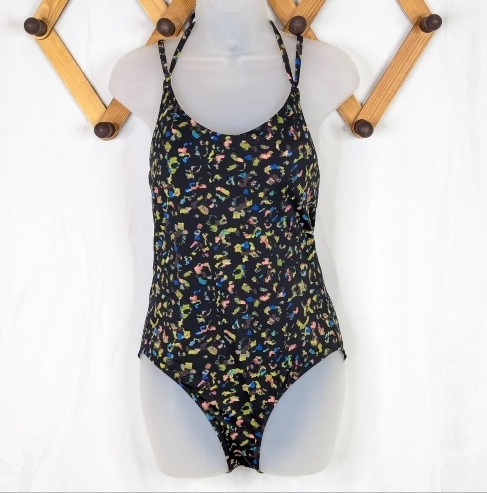 Athleta Keyhole Leopard Multicolored One Piece Swimsuit - Size Small